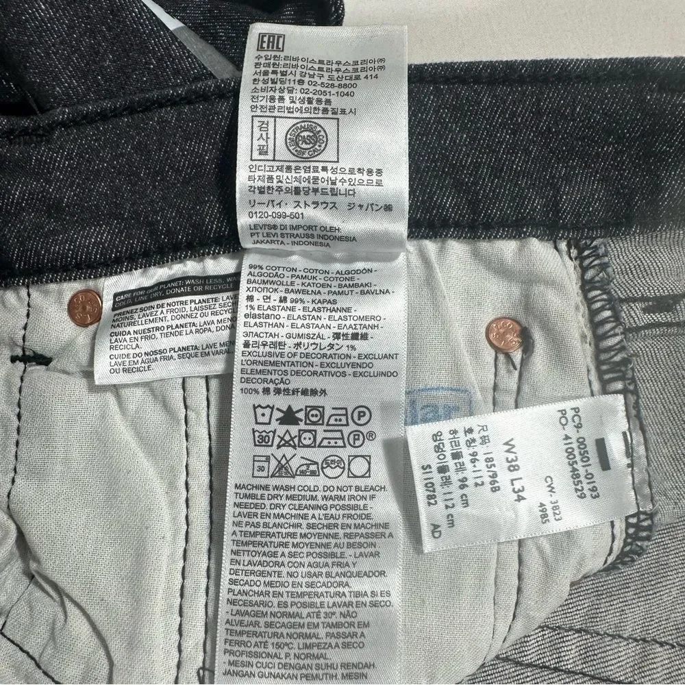 NWT Levi 501 Original Jeans Men 38x34 Faded Black Stretch Denim Button Fly